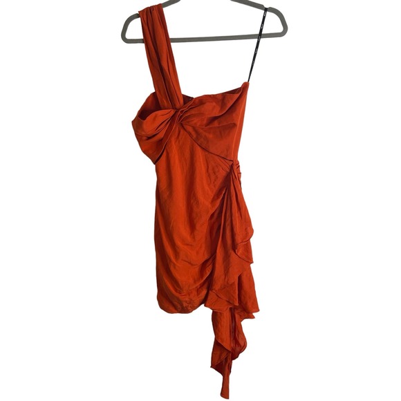 Just Be Queen Solange Mini Dress Ruched One Shoulder Linen Blend Chilli Size XS - Picture 5 of 13